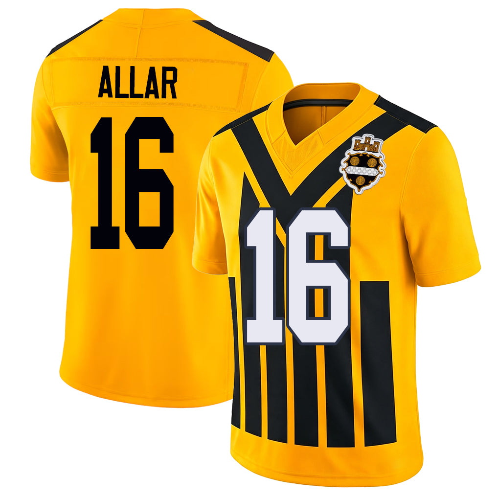 Pittsburgh #16 Allar Player Football V Neck Short Sleeve Gold Jersey Drew For Men Youth Women Gift
