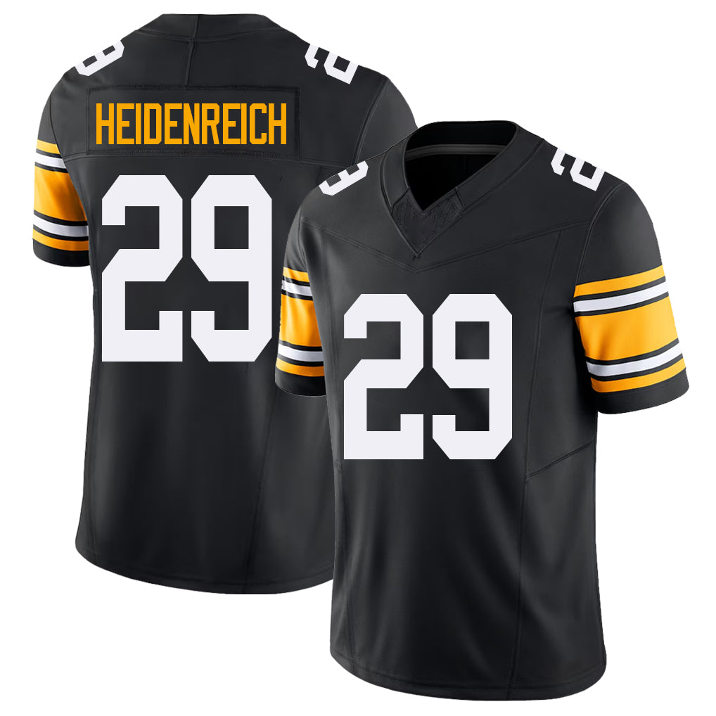 Pittsburgh #29 Heidenreich Black Player Football V Neck Short Sleeve Jersey Eli For Men Youth Women Gift