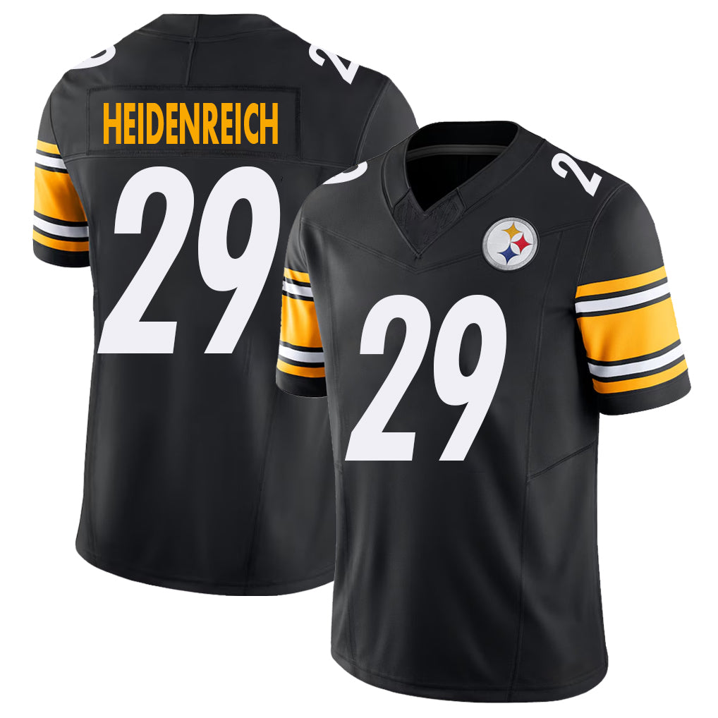 Pittsburgh #29 Heidenreich Player Football V Neck Short Sleeve Black Jersey Eli For Men Youth Women Gift