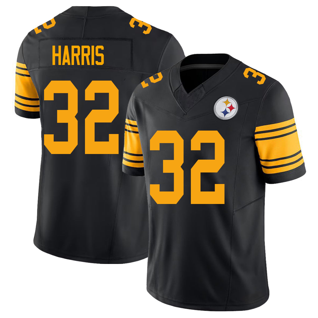 Pittsburgh #32 Harris Player Football V Neck Short Sleeve Jersey Black Franco For Men Youth Women Gift