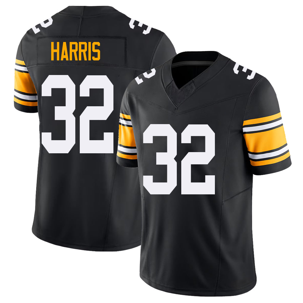 Pittsburgh #32 Harris Black Player Football V Neck Short Sleeve Jersey Franco For Men Youth Women Gift
