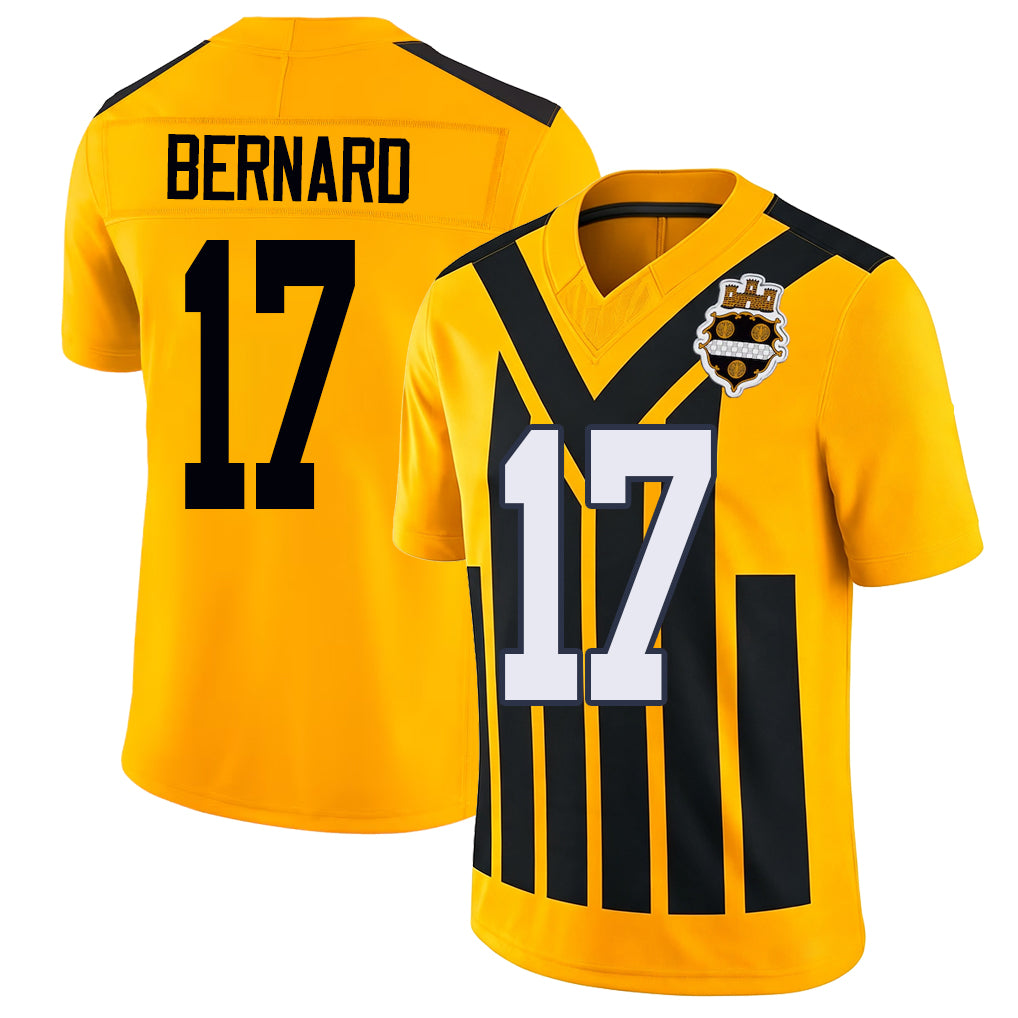 Pittsburgh #17 Bernard Player Football V Neck Short Sleeve Gold Jersey Germie For Men Youth Women Gift