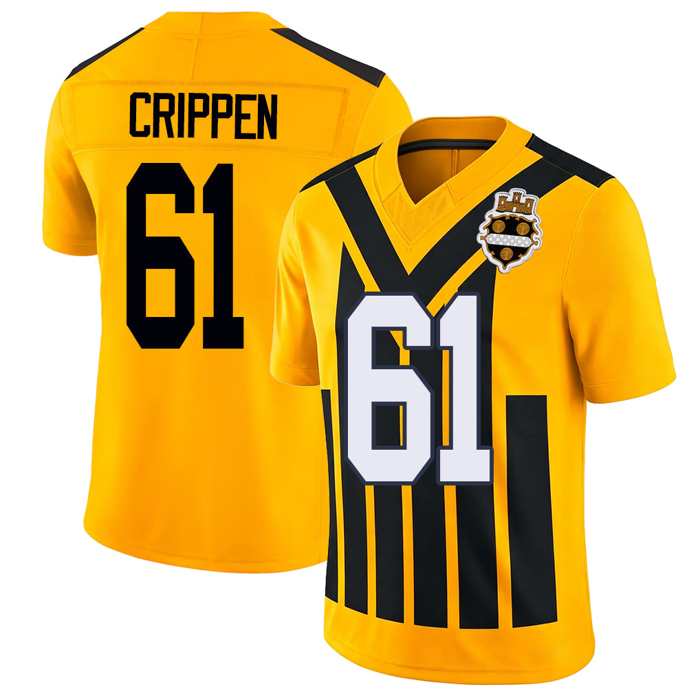 Pittsburgh #61 Crippen Player Football V Neck Short Sleeve Gold Jersey Greg For Men Youth Women Gift