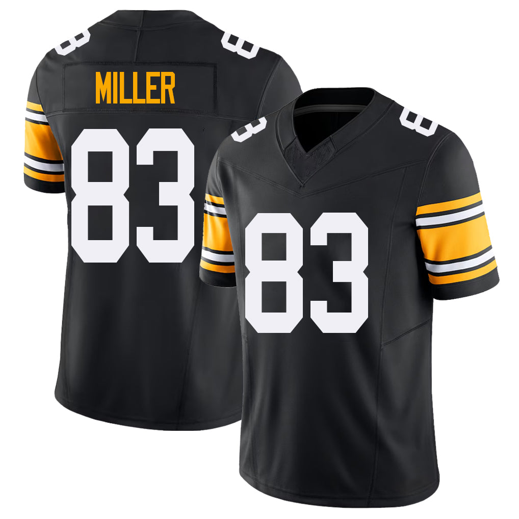 Pittsburgh #83 Miller Black Player Football V Neck Short Sleeve Jersey Heath For Men Youth Women Gift