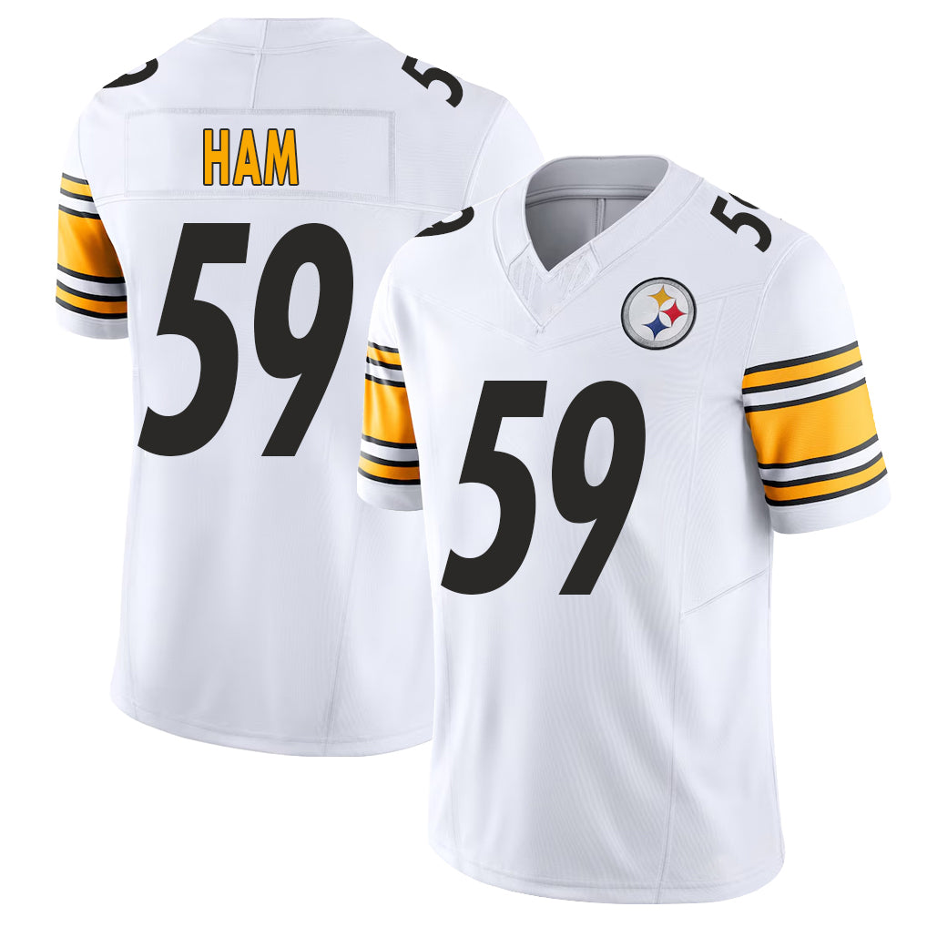Pittsburgh #59 Ham Player Football V Neck Short Sleeve White Jersey Jack For Men Youth Women Gift