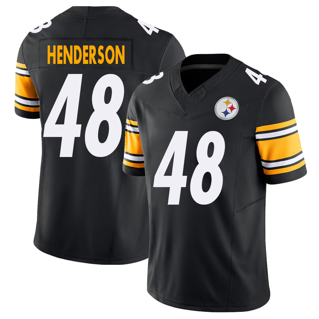 Pittsburgh #48 Henderson Player Football V Neck Short Sleeve Black Jersey Jack For Men Youth Women Gift