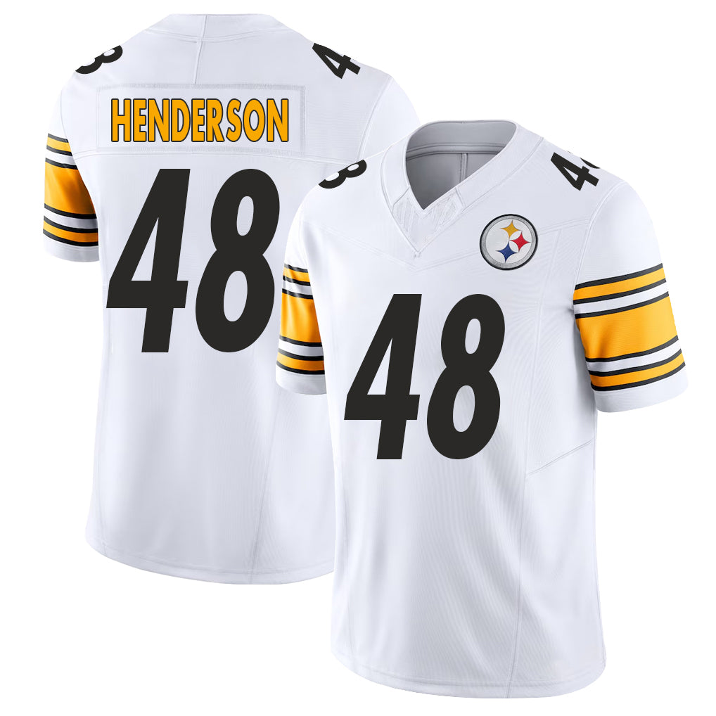 Pittsburgh #48 Henderson Player Football V Neck Short Sleeve White Jersey Jack For Men Youth Women Gift