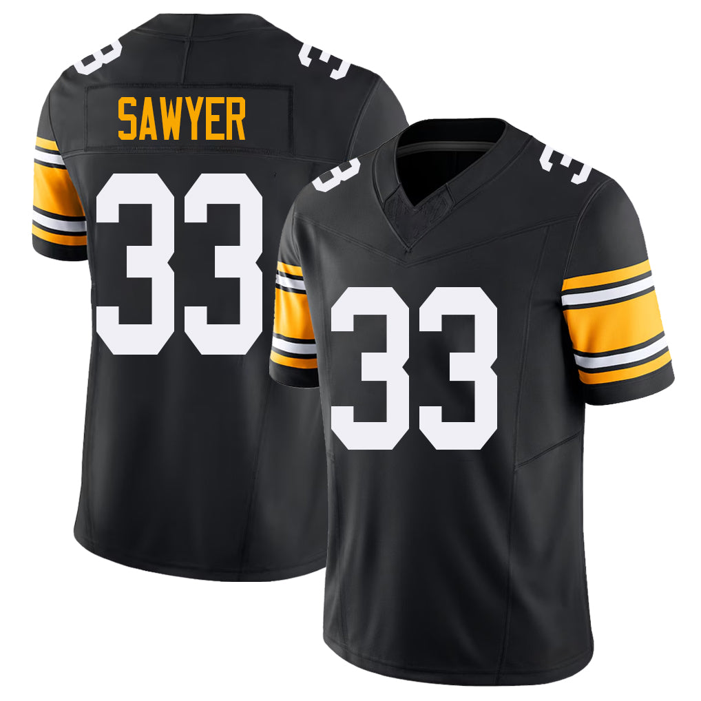 Pittsburgh #33 Sawyer Black Player Football V Neck Short Sleeve Jersey Jack For Men Youth Women Gift