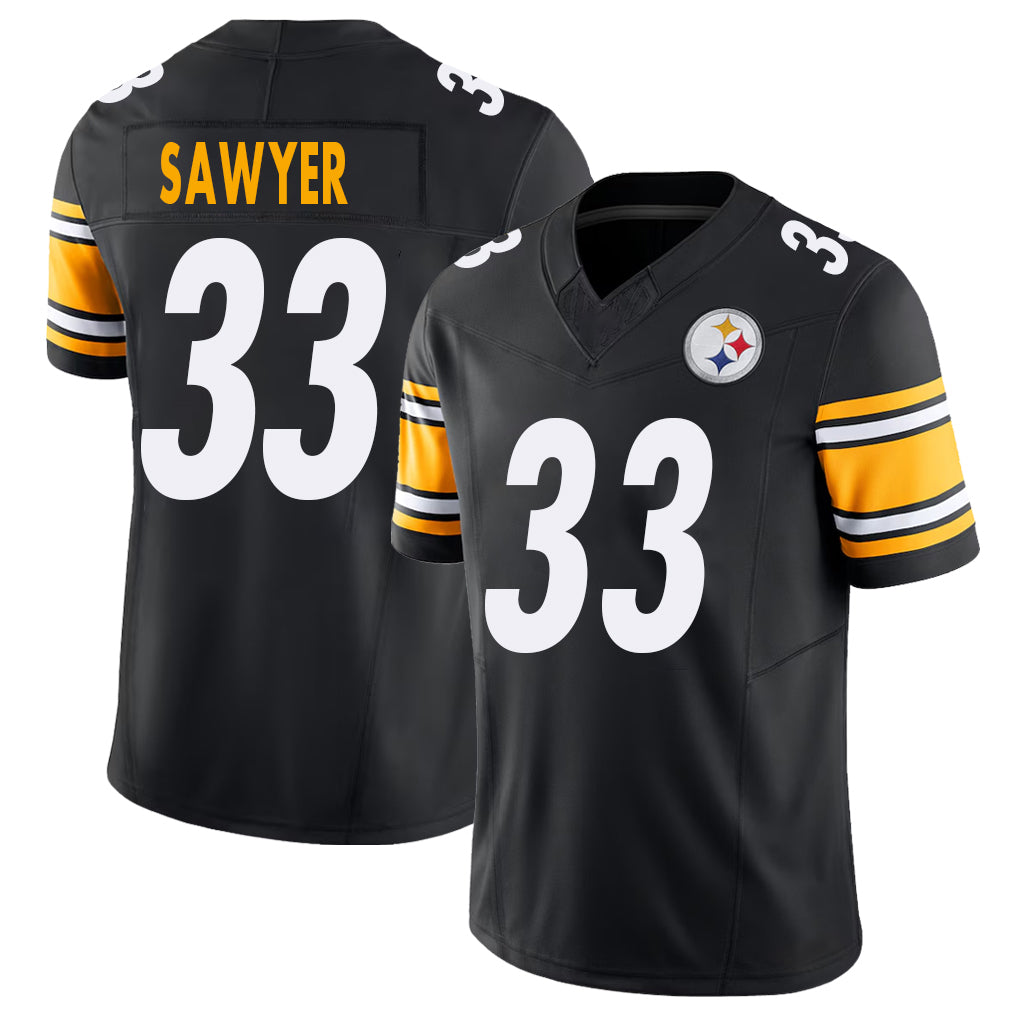 Pittsburgh #33 Sawyer Player Football V Neck Short Sleeve Black Jersey Jack For Men Youth Women Gift