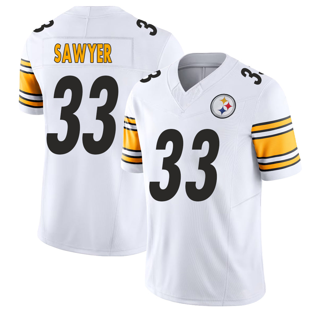 Pittsburgh #33 Sawyer Player Football V Neck Short Sleeve White Jersey Jack For Men Youth Women Gift