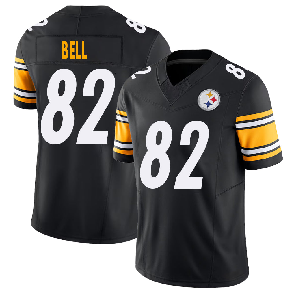 Pittsburgh #82 Bell Player Football V Neck Short Sleeve Black Jersey Jaheim For Men Youth Women Gift
