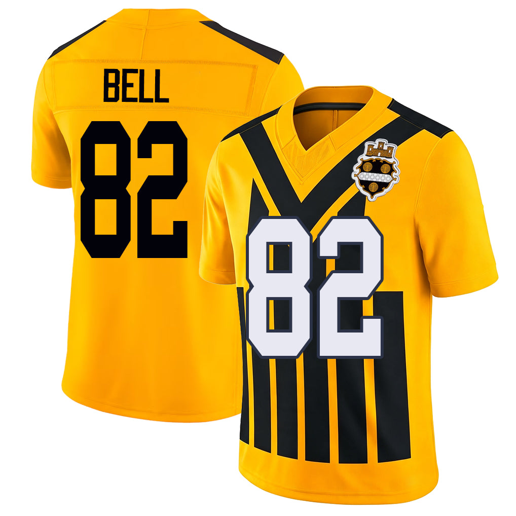 Pittsburgh #82 Bell Player Football V Neck Short Sleeve Gold Jersey Jaheim For Men Youth Women Gift