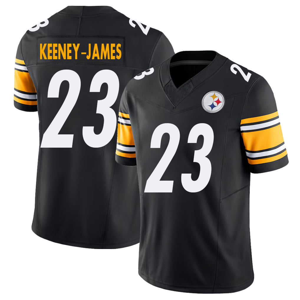 Pittsburgh #23 Keeney-James Player Football V Neck Short Sleeve Black Jersey Jakobie For Men Youth Women Gift