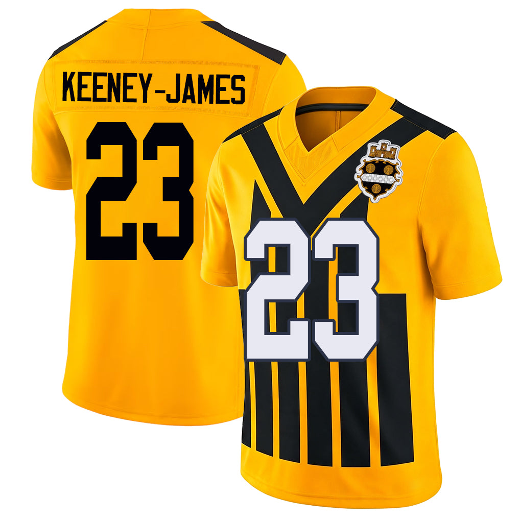 Pittsburgh #23 Keeney-James Player Football V Neck Short Sleeve Gold Jersey Jakobie For Men Youth Women Gift