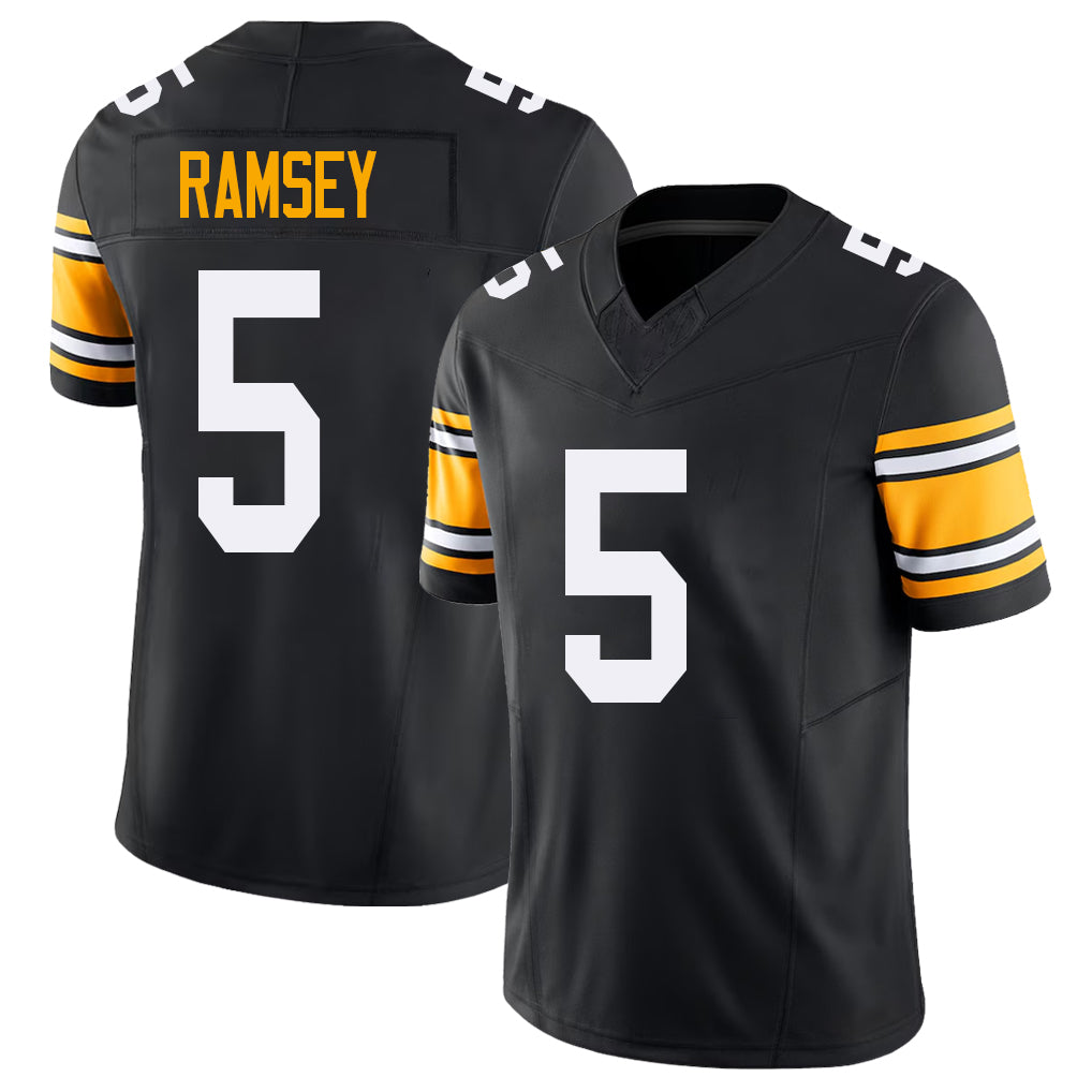 Pittsburgh #5 Ramsey Black Player Football V Neck Short Sleeve Jersey Jalen For Men Youth Women Gift