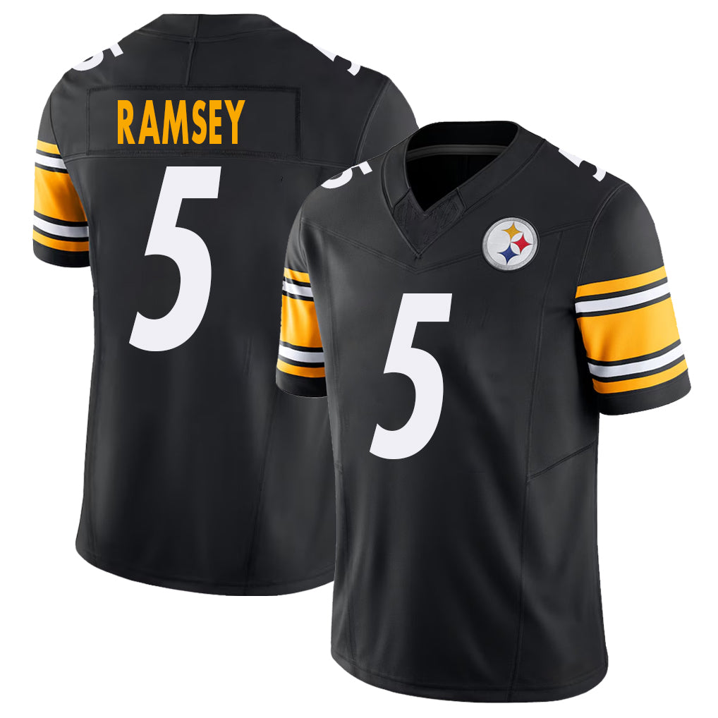 Pittsburgh #5 Ramsey Player Football V Neck Short Sleeve Black Jersey Jalen For Men Youth Women Gift