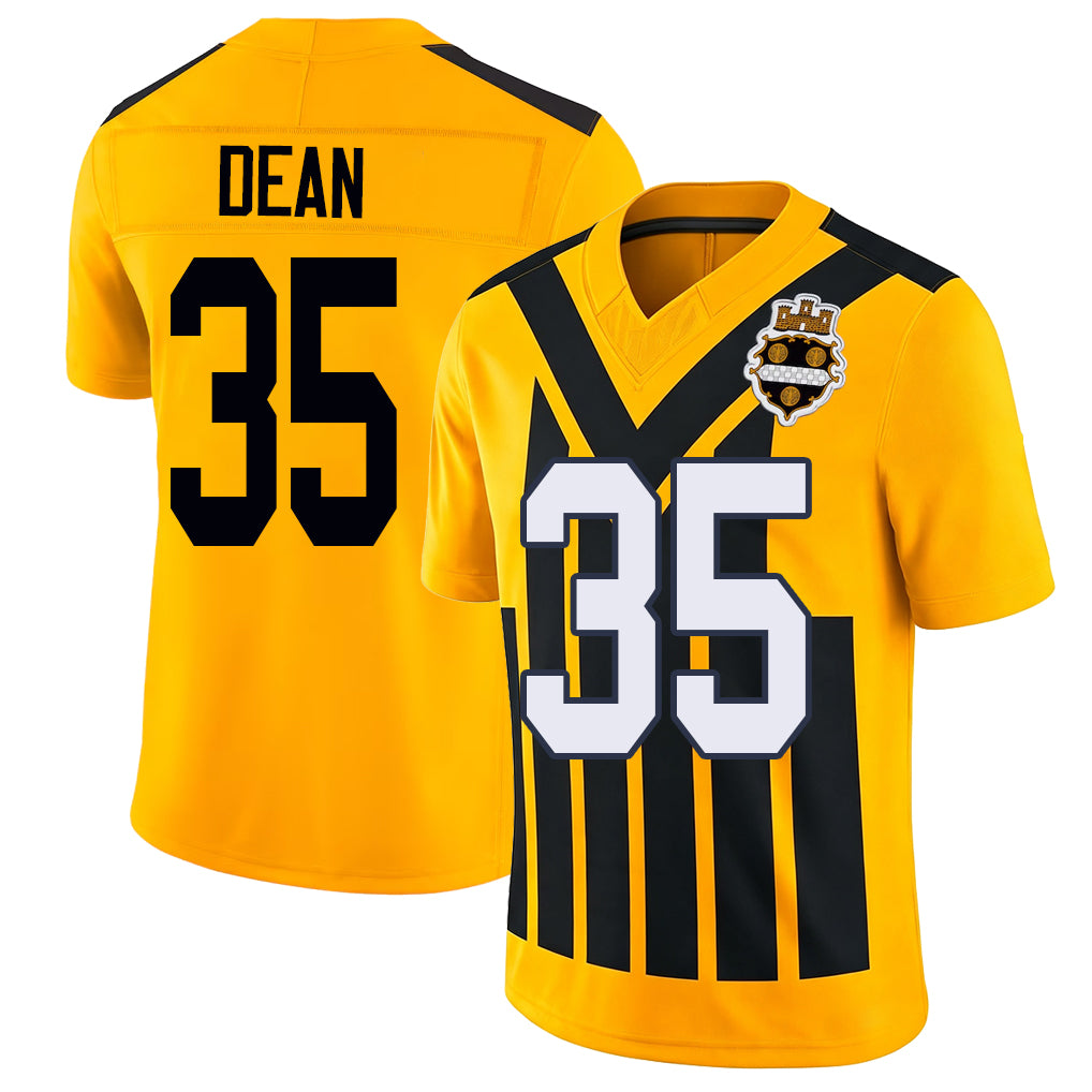 Pittsburgh #35 Dean Player Football V Neck Short Sleeve Gold Jersey Jamel For Men Youth Women Gift