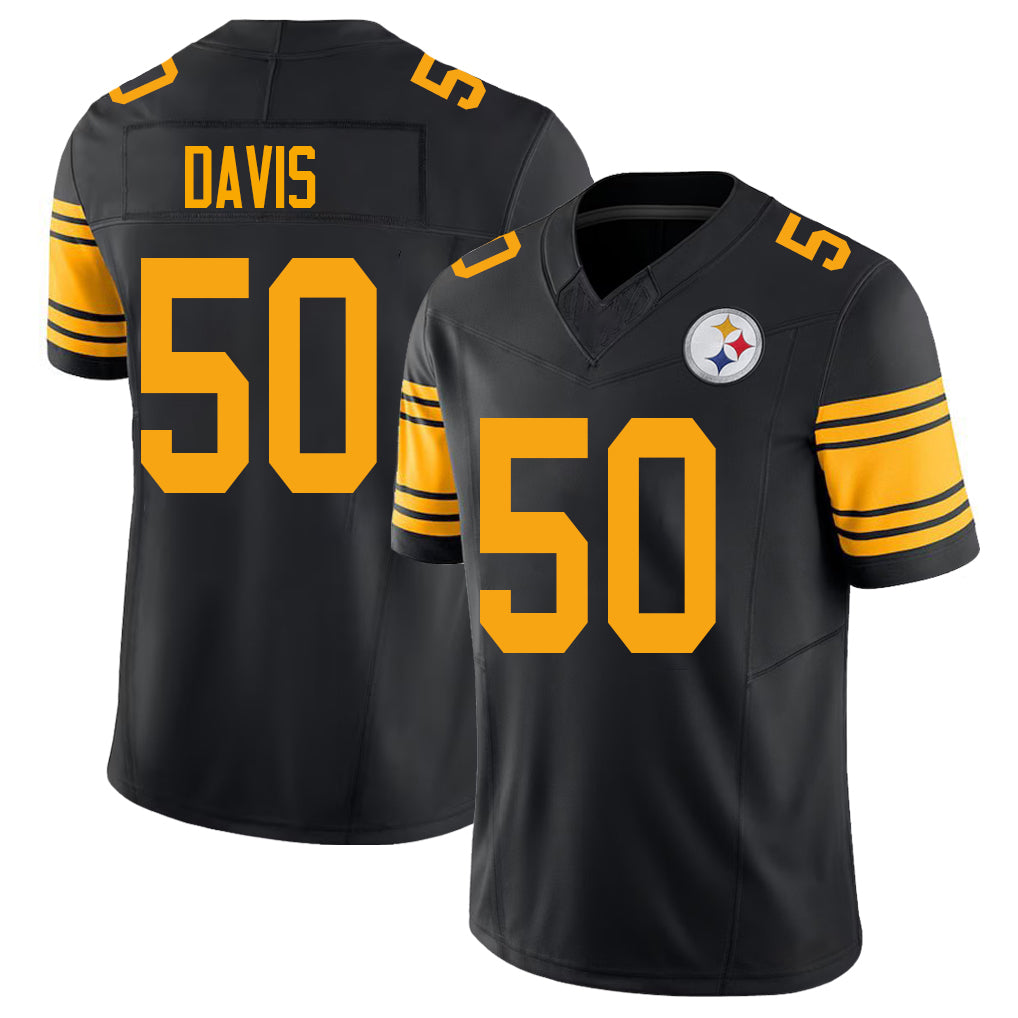 Pittsburgh #50 Davis Player Football V Neck Short Sleeve Jersey Black Jamin For Men Youth Women Gift