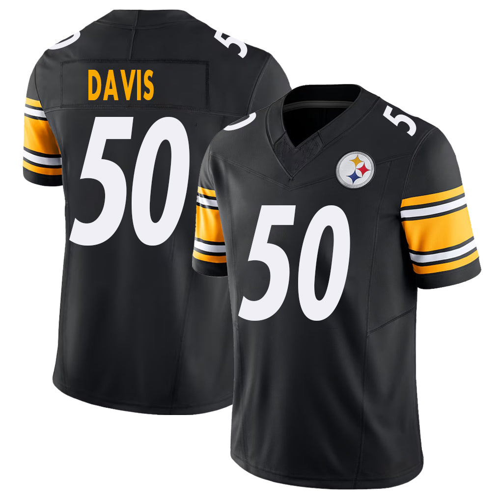 Pittsburgh #50 Davis Player Football V Neck Short Sleeve Black Jersey Jamin For Men Youth Women Gift