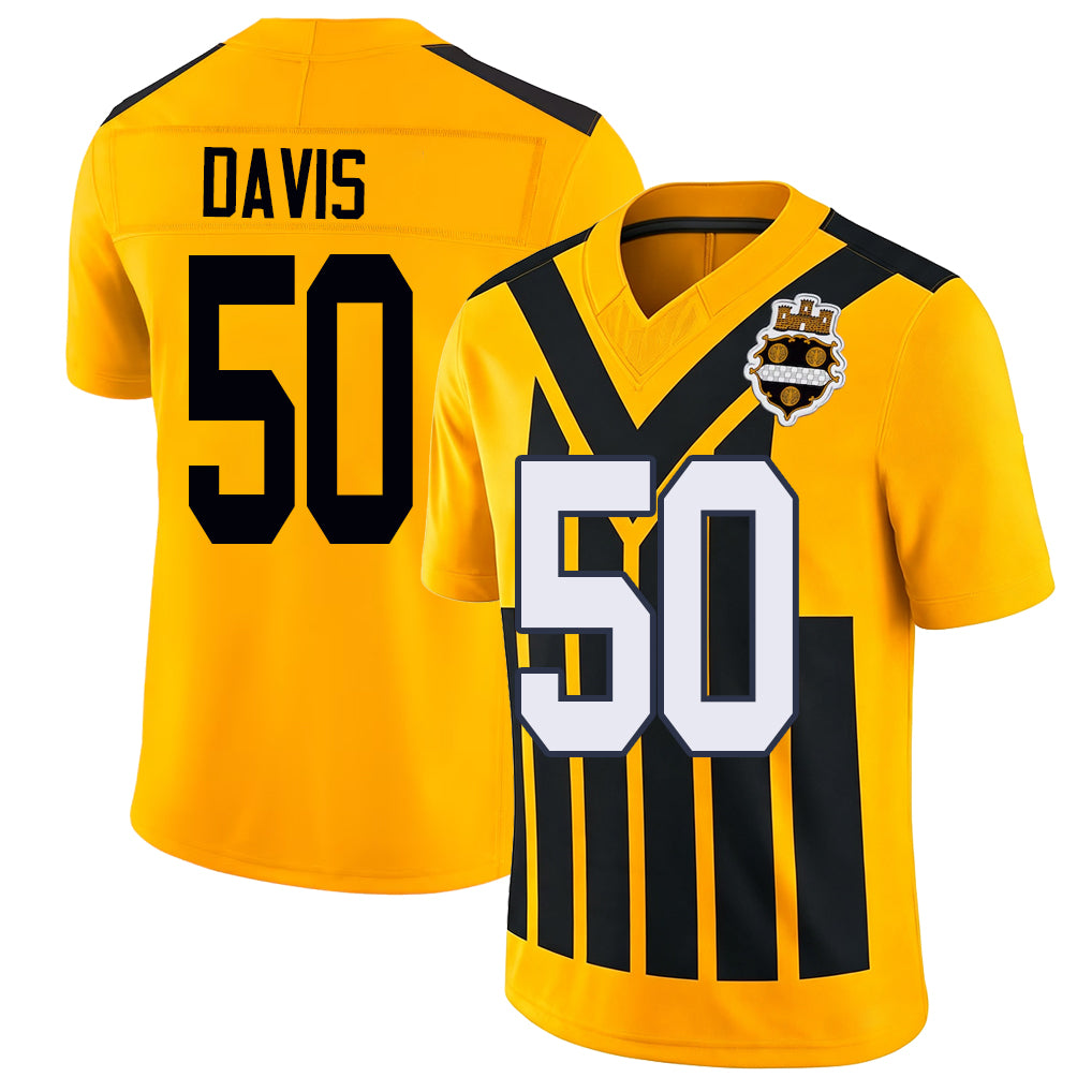 Pittsburgh #50 Davis Player Football V Neck Short Sleeve Gold Jersey Jamin For Men Youth Women Gift
