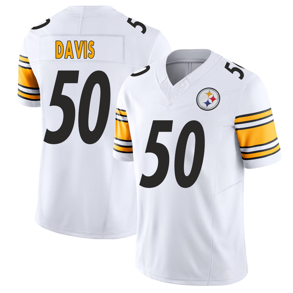 Pittsburgh #50 Davis Player Football V Neck Short Sleeve White Jersey Jamin For Men Youth Women Gift