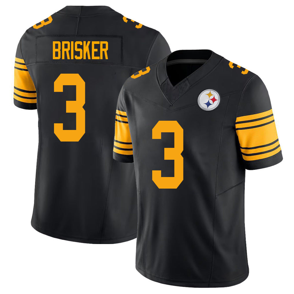 Pittsburgh #3 Brisker Player Football V Neck Short Sleeve Jersey Black Jaquan For Men Youth Women Gift
