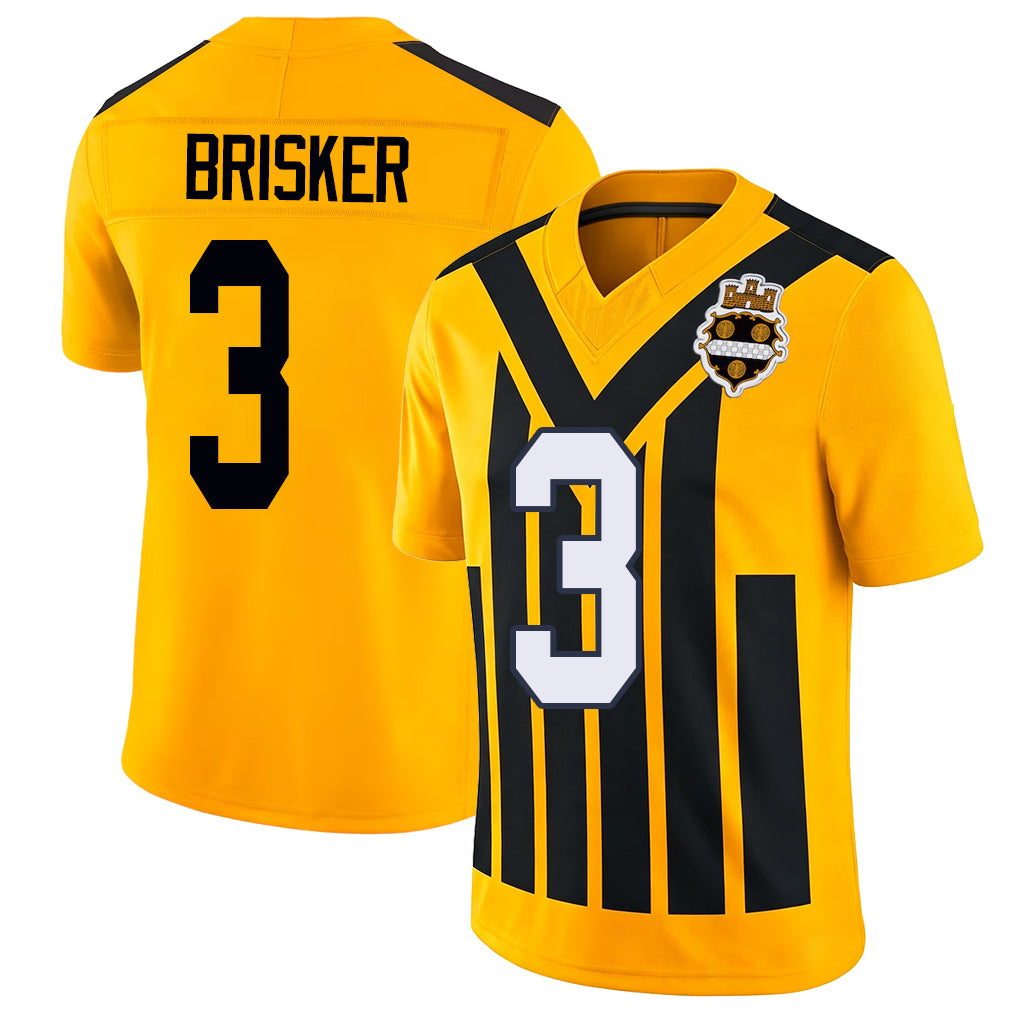 Pittsburgh #3 Brisker Player Football V Neck Short Sleeve Gold Jersey Jaquan For Men Youth Women Gift