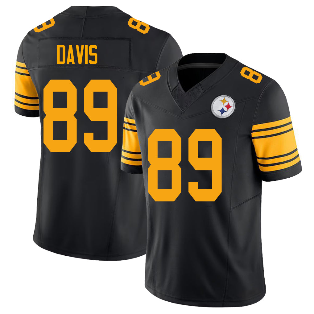 Pittsburgh #89 Davis Player Football V Neck Short Sleeve Jersey Black Joaquin For Men Youth Women Gift