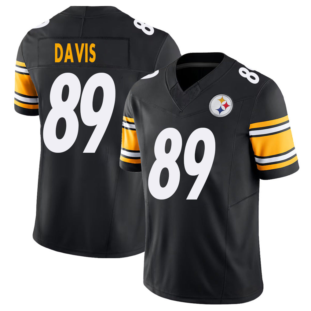 Pittsburgh #89 Davis Player Football V Neck Short Sleeve Black Jersey Joaquin For Men Youth Women Gift