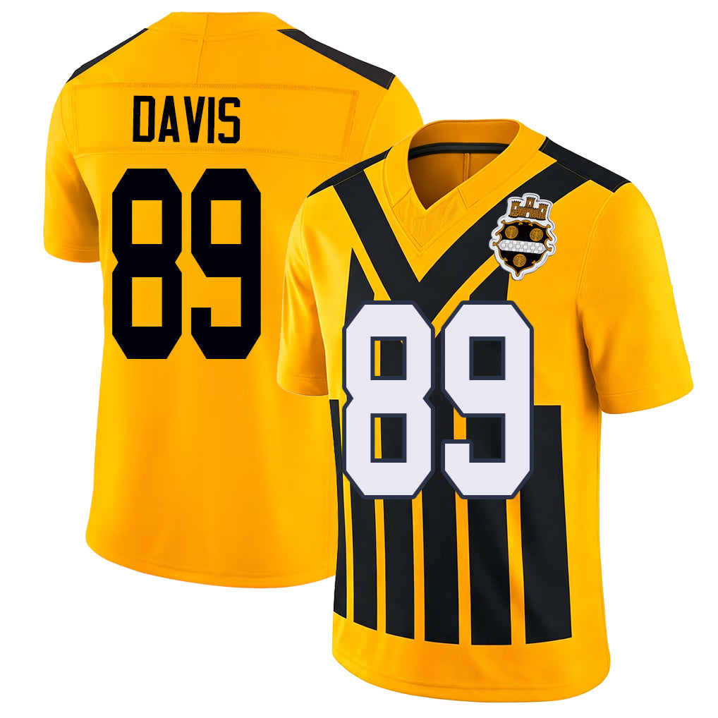 Pittsburgh #89 Davis Player Football V Neck Short Sleeve Gold Jersey Joaquin For Men Youth Women Gift