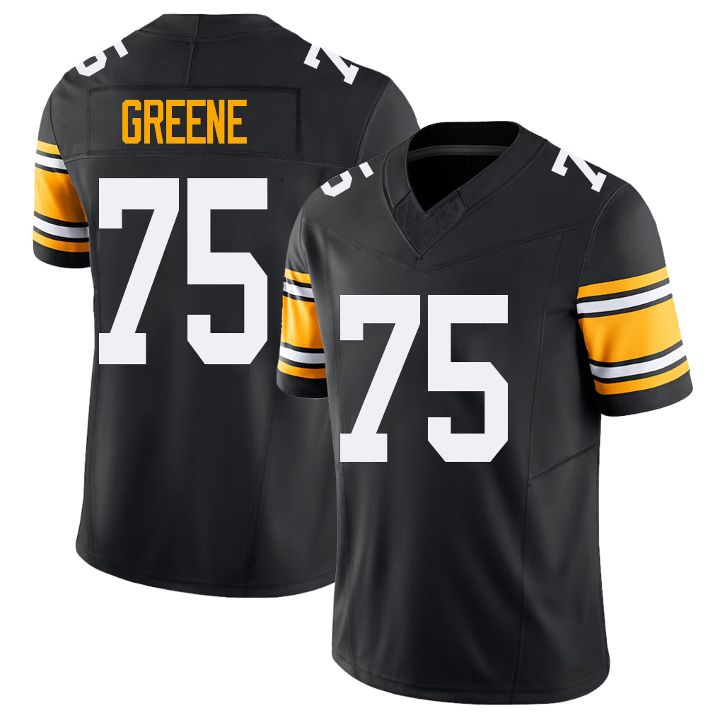 Pittsburgh #75 Greene Black Player Football V Neck Short Sleeve Jersey Joe For Men Youth Women Gift
