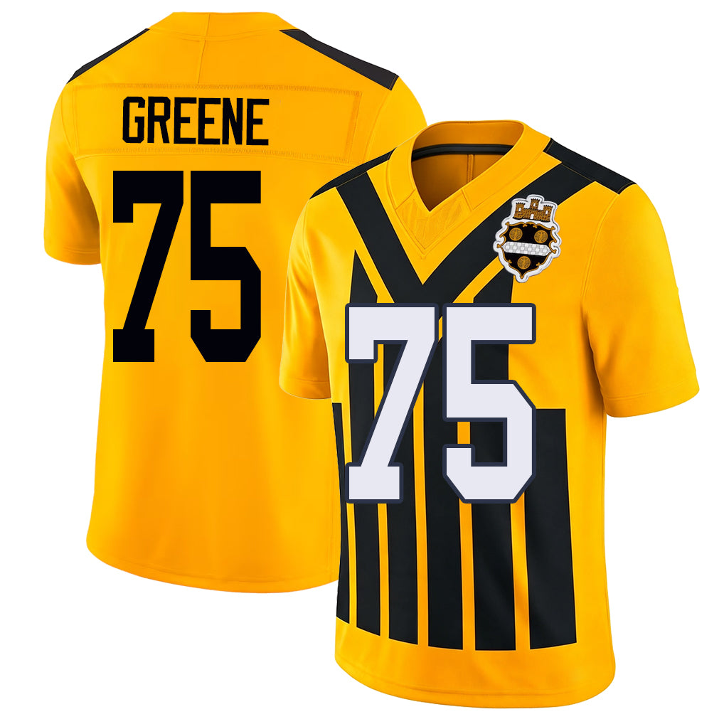 Pittsburgh #75 Greene Player Football V Neck Short Sleeve Gold Jersey Joe For Men Youth Women Gift