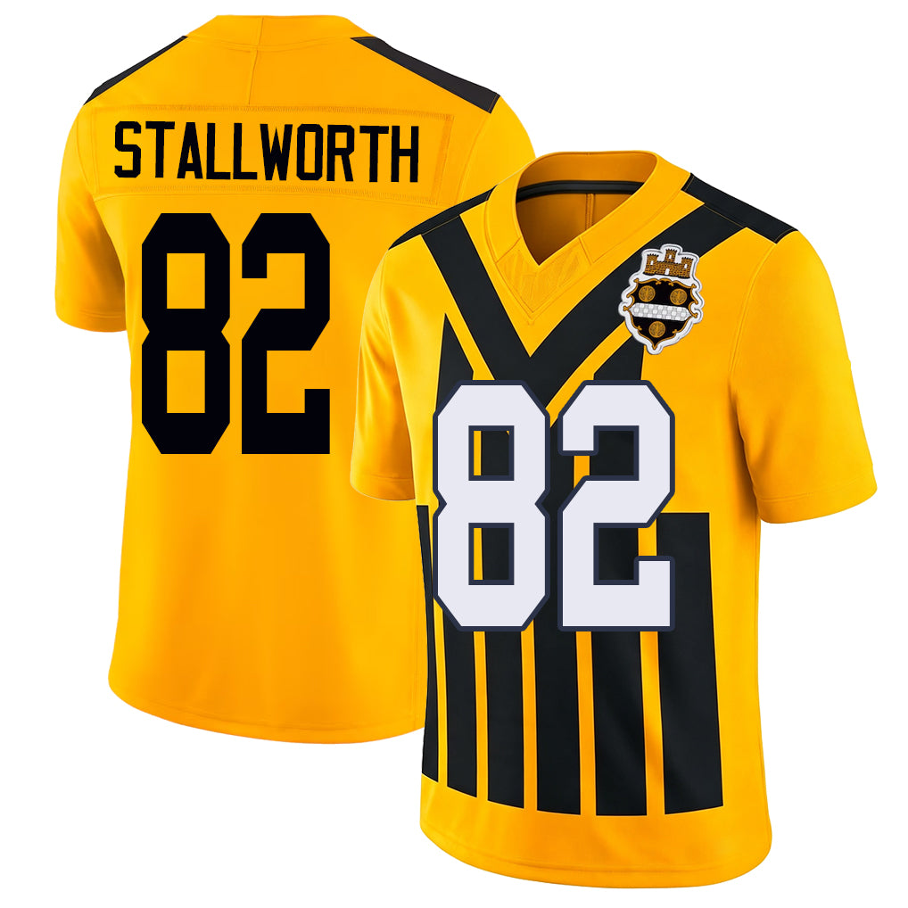 Pittsburgh #82 Stallworth Player Football V Neck Short Sleeve Gold Jersey John For Men Youth Women Gift