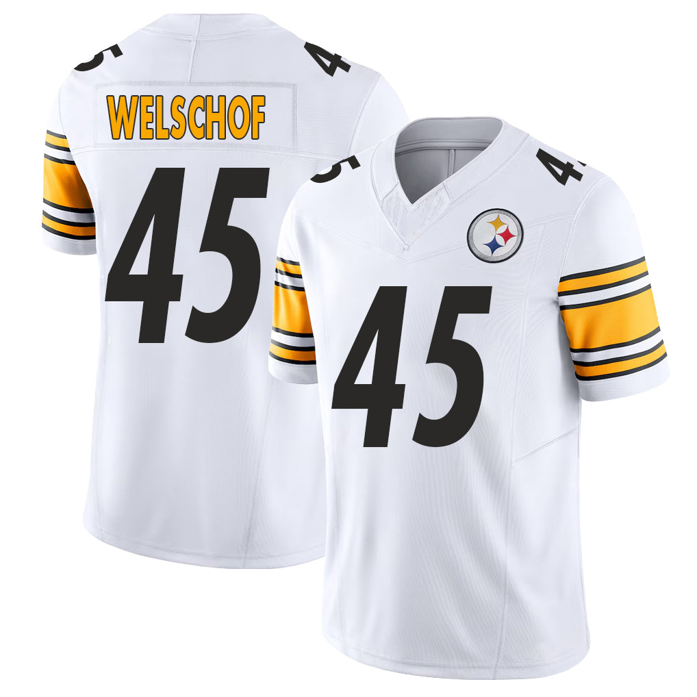 Pittsburgh #45 Welschof Player Football V Neck Short Sleeve White Jersey Julius For Men Youth Women Gift
