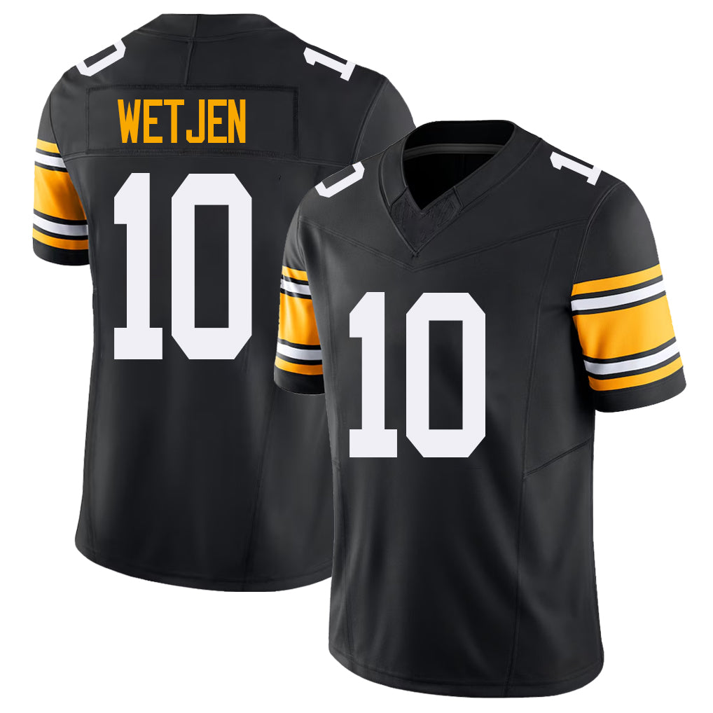 Pittsburgh #10 Wetjen Black Player Football V Neck Short Sleeve Jersey Kaden For Men Youth Women Gift