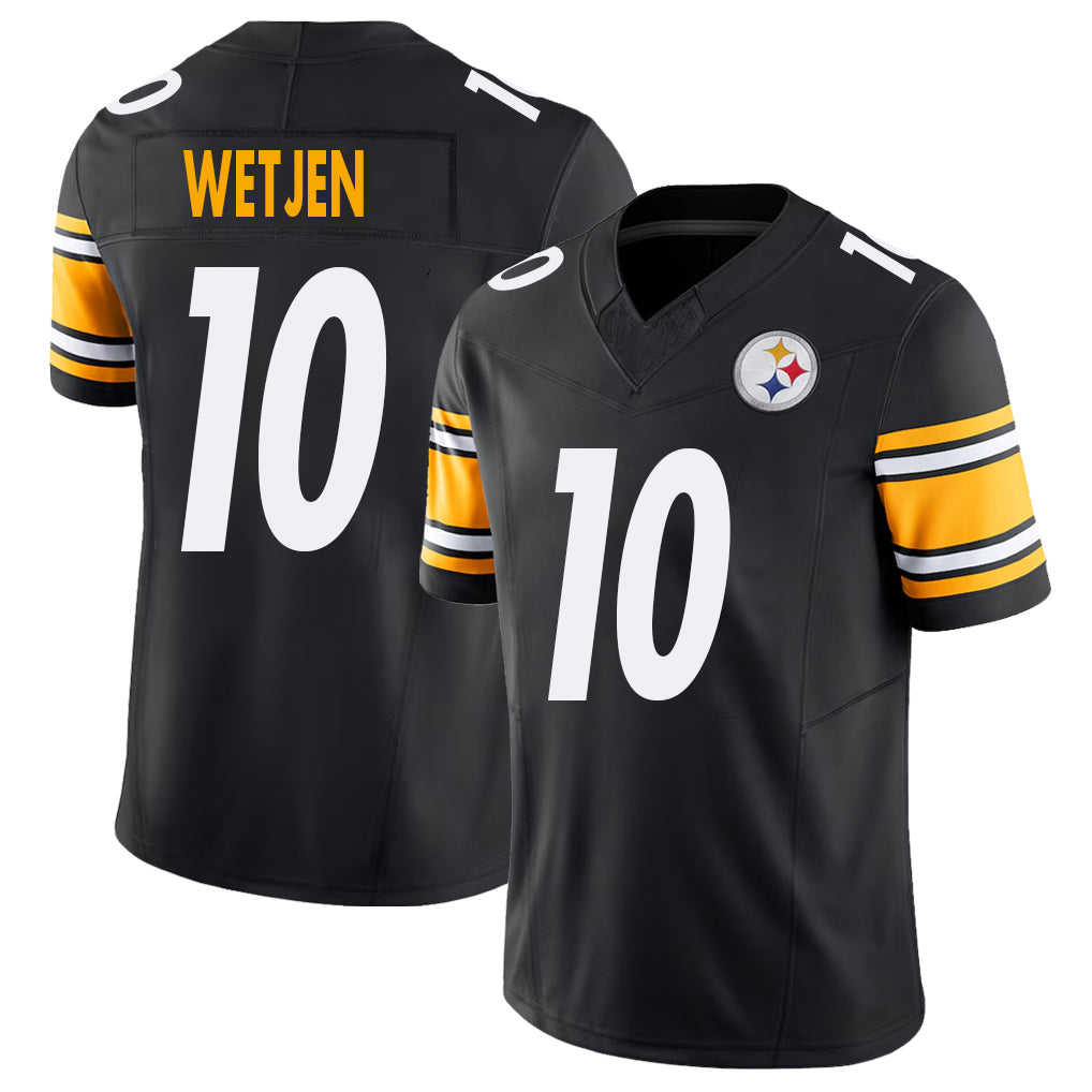 Pittsburgh #10 Wetjen Player Football V Neck Short Sleeve Black Jersey Kaden For Men Youth Women Gift
