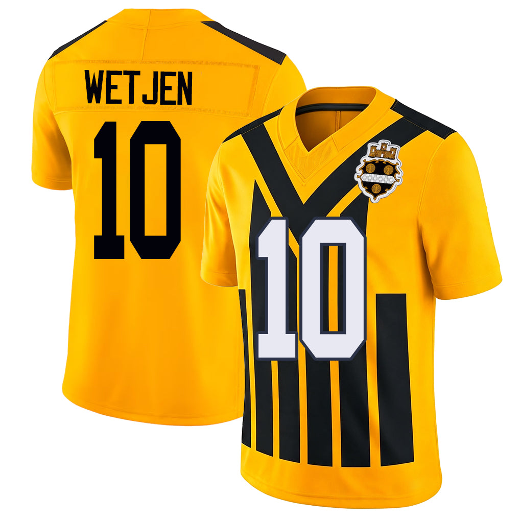 Pittsburgh #10 Wetjen Player Football V Neck Short Sleeve Gold Jersey Kaden For Men Youth Women Gift
