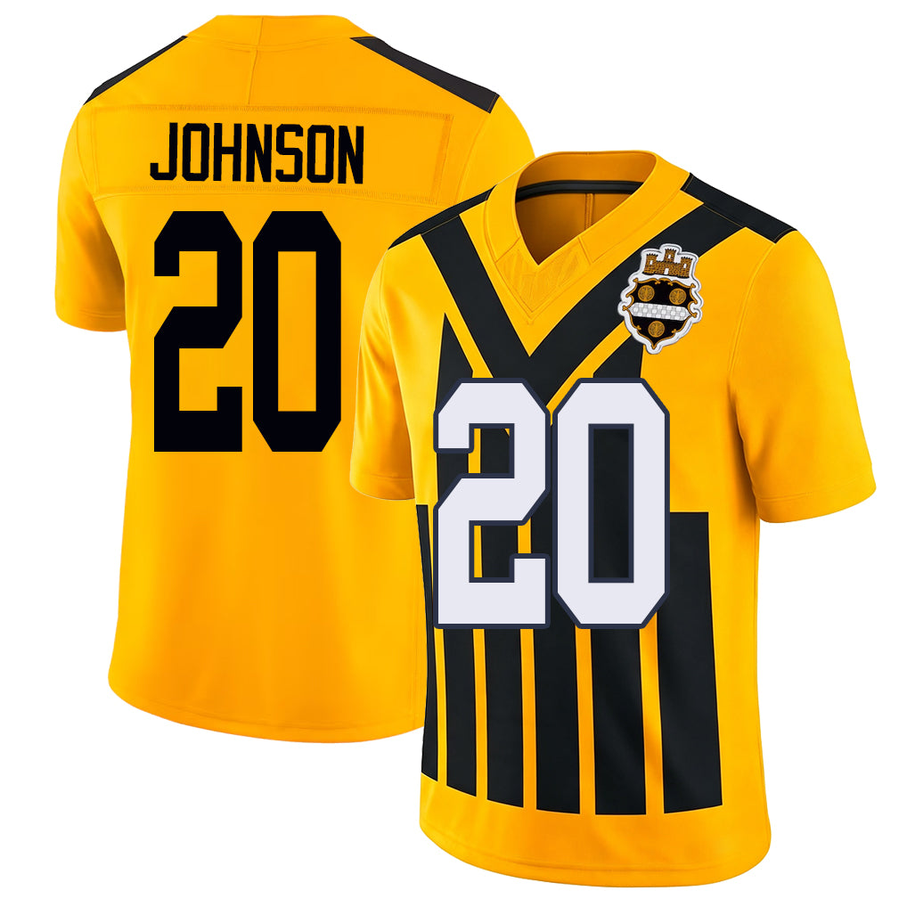Pittsburgh #20 Johnson Player Football V Neck Short Sleeve Gold Jersey Kaleb For Men Youth Women Gift
