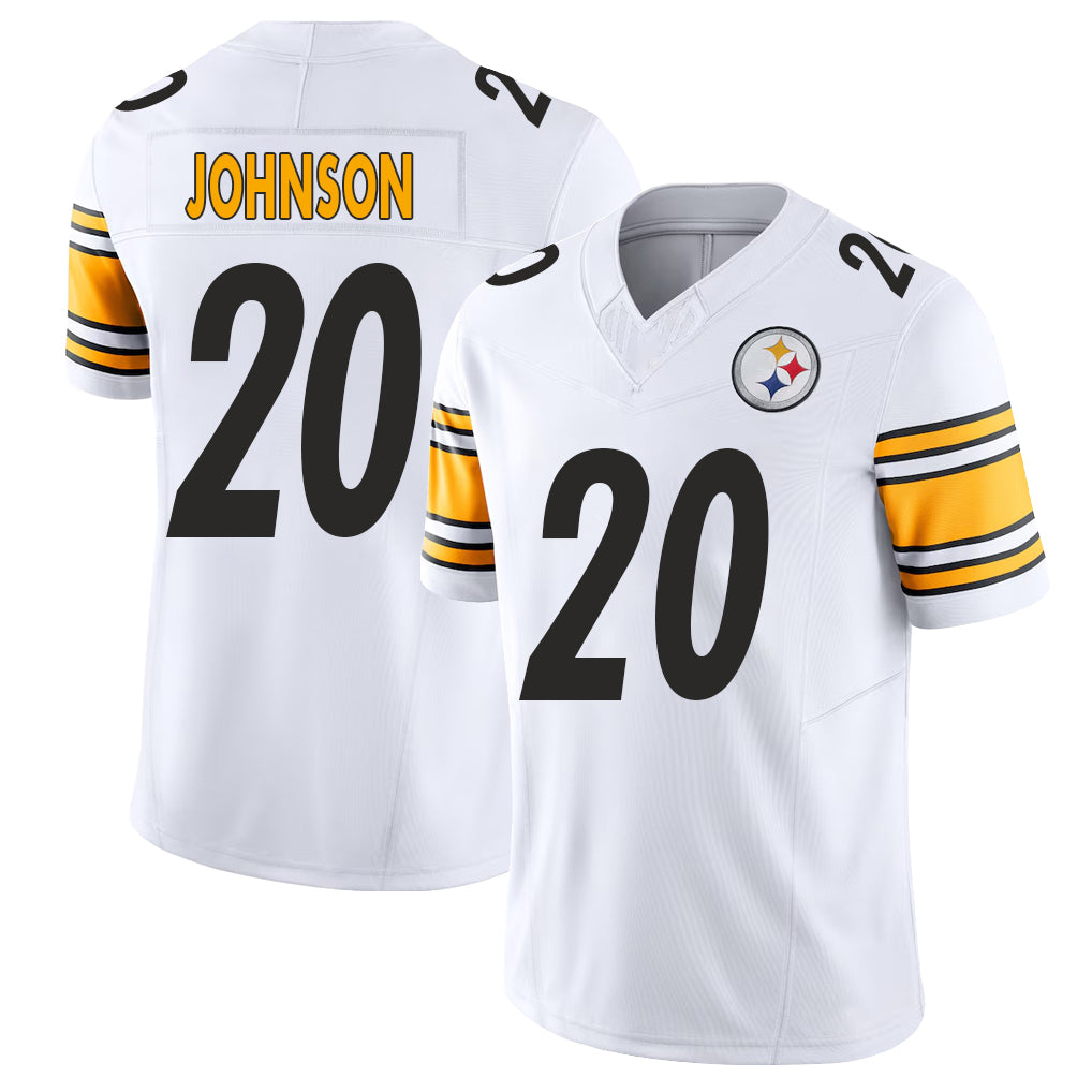 Pittsburgh #20 Johnson Player Football V Neck Short Sleeve White Jersey Kaleb For Men Youth Women Gift