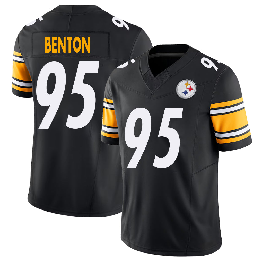 Pittsburgh #95 Benton Player Football V Neck Short Sleeve Black Jersey Keeanu For Men Youth Women Gift