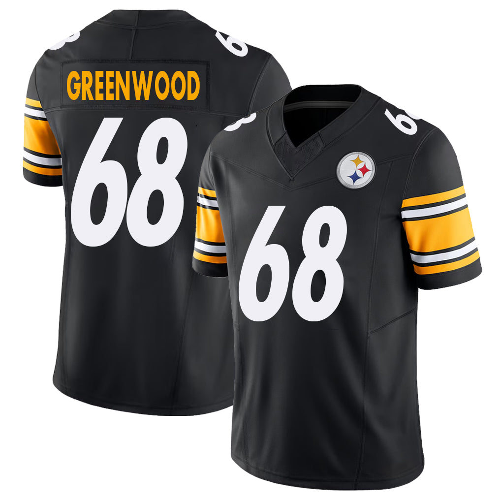 Pittsburgh #68 Greenwood Player Football V Neck Short Sleeve Black Jersey L.C. For Men Youth Women Gift
