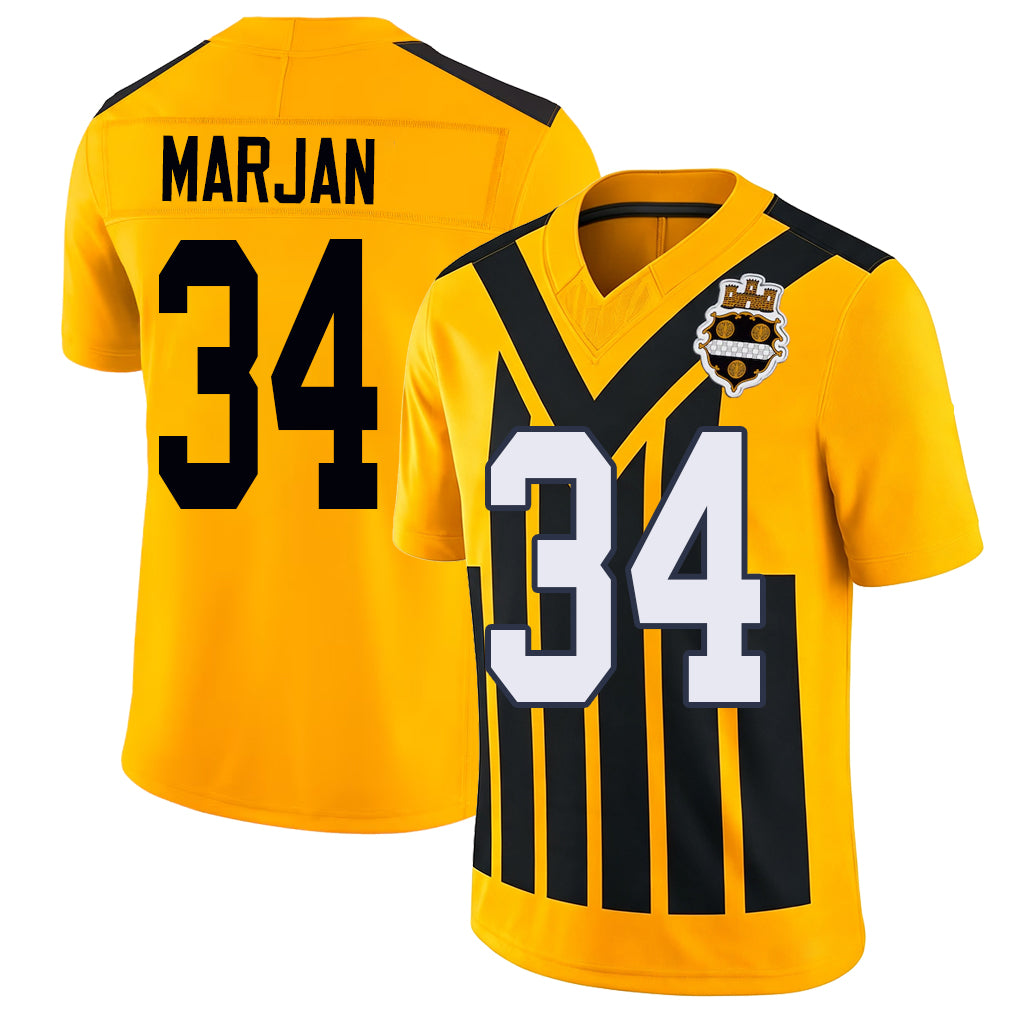Pittsburgh #34 Marjan Player Football V Neck Short Sleeve Gold Jersey Laith For Men Youth Women Gift