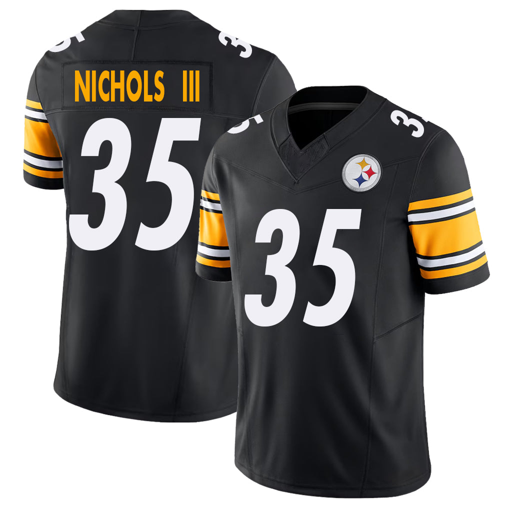 Pittsburgh #35 Nichols III Player Football V Neck Short Sleeve Black Jersey Lew For Men Youth Women Gift