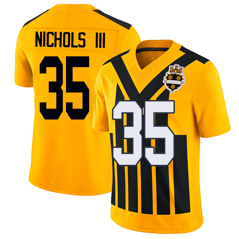 Pittsburgh #35 Nichols III Player Football V Neck Short Sleeve Gold Jersey Lew For Men Youth Women Gift
