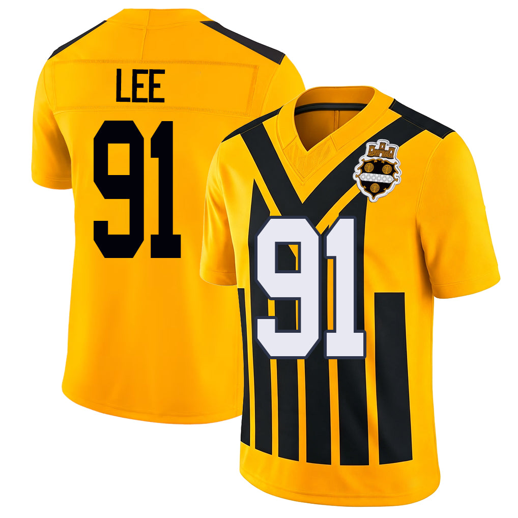 Pittsburgh #91 Lee Player Football V Neck Short Sleeve Gold Jersey Logan For Men Youth Women Gift