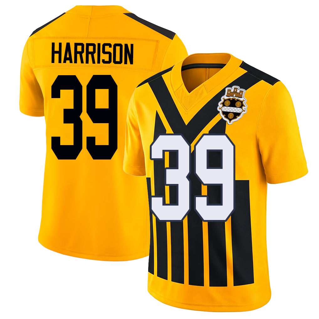 Pittsburgh #39 Harrison Player Football V Neck Short Sleeve Gold Jersey Malik For Men Youth Women Gift
