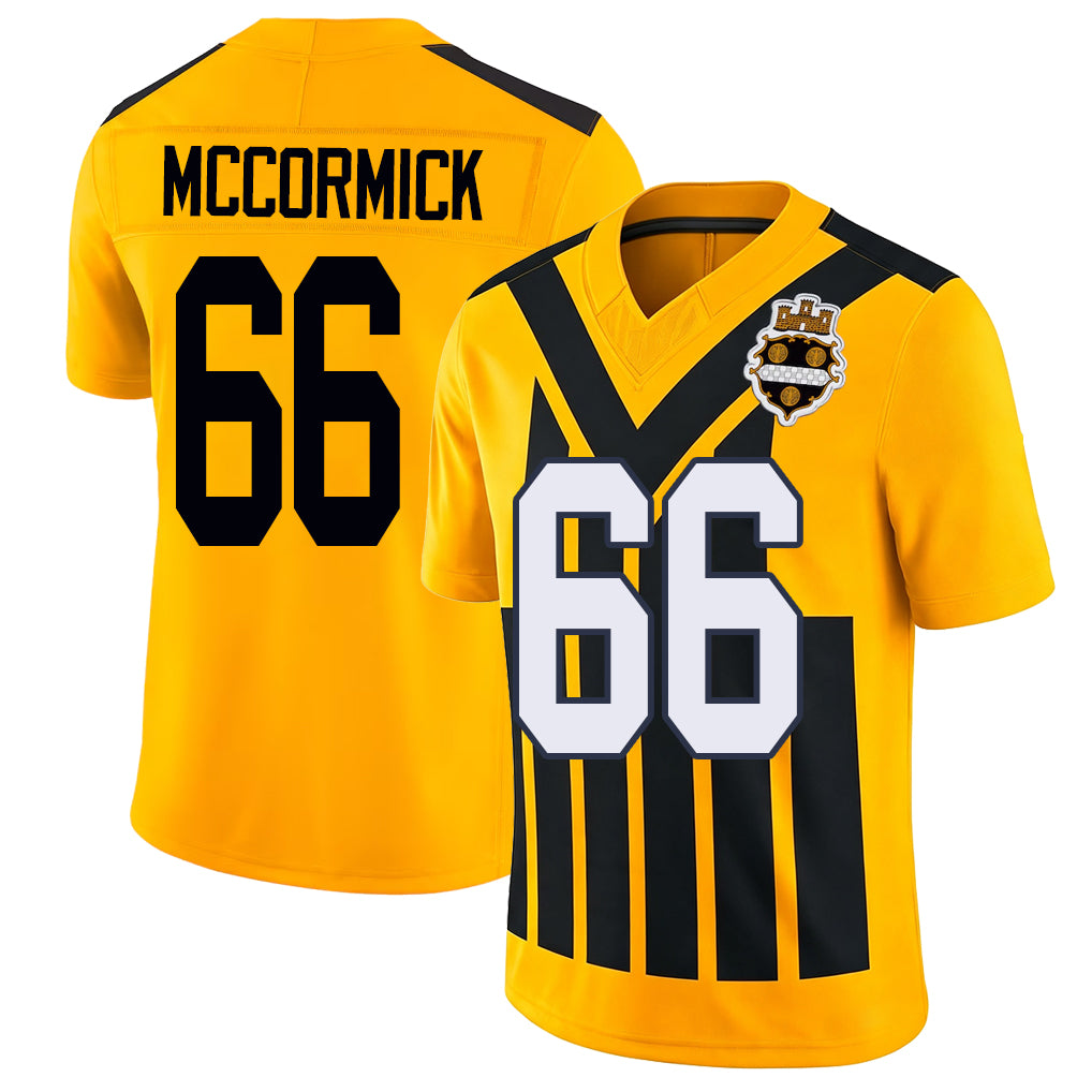 Pittsburgh #66 McCormick Player Football V Neck Short Sleeve Gold Jersey Mason For Men Youth Women Gift