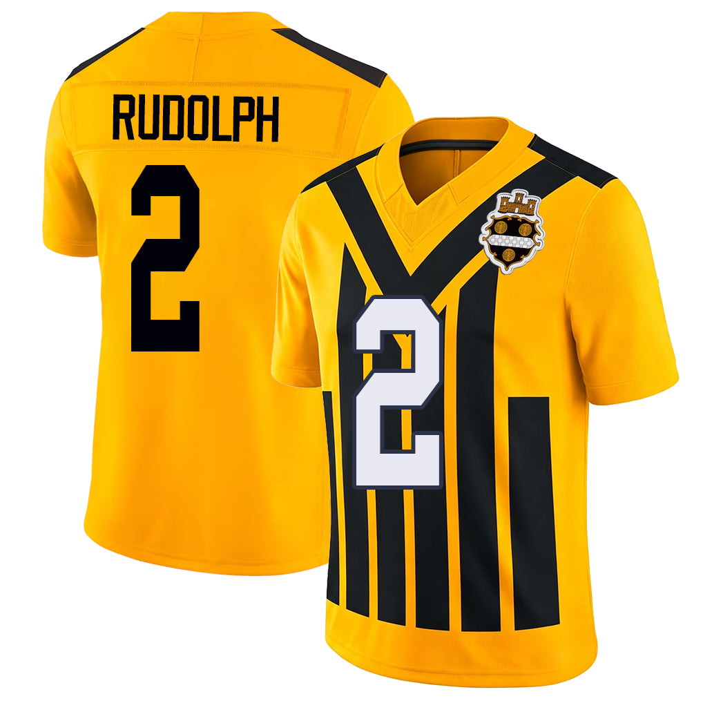 Pittsburgh #2 Rudolph Player Football V Neck Short Sleeve Gold Jersey Mason For Men Youth Women Gift