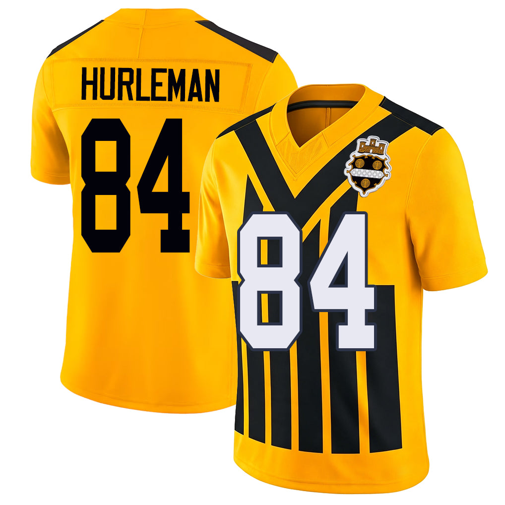 Pittsburgh #84 Hurleman Player Football V Neck Short Sleeve Gold Jersey Max For Men Youth Women Gift