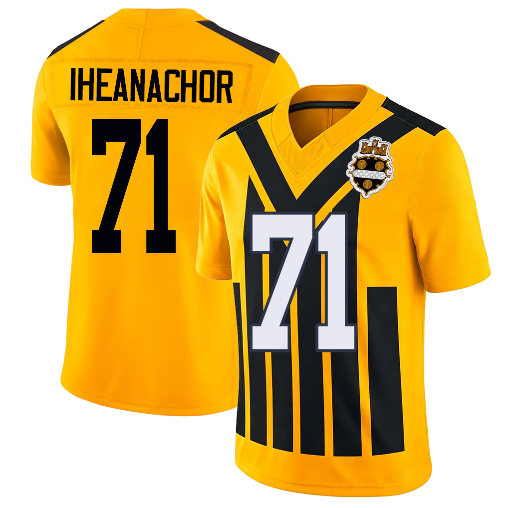 Pittsburgh #71 Iheanachor Player Football V Neck Short Sleeve Gold Jersey Max For Men Youth Women Gift